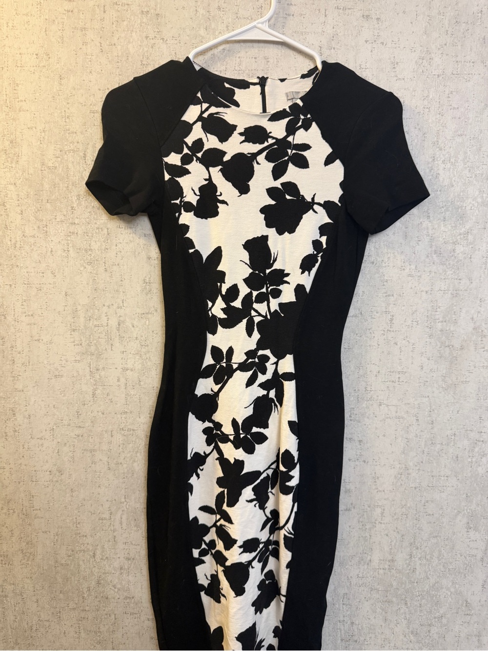 H&M Black and White Floral Paneled Midi Dress